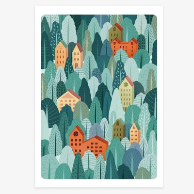 Affiche Du vent dans les cimes, turquoise et orange, par Maison Joliette.