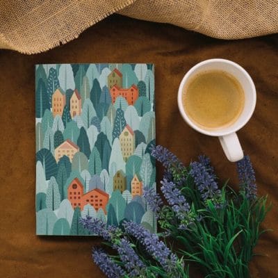 Carnet de notes A6, 'Du vent dans les cimes', lignées, illustration forêt dense.