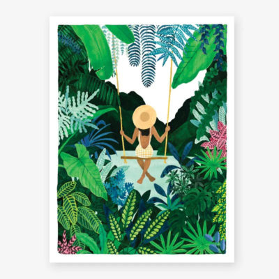 Affiche Swing de haute qualité, sur papier certifié FSC, avec décor tropical.