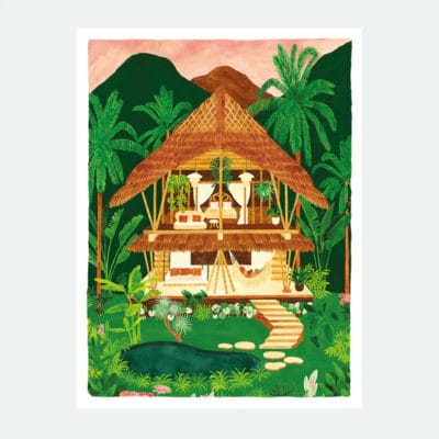 Affiche Ubud 50 x 70 cm, illustration d'un paysage balinais par Claire Leina.
