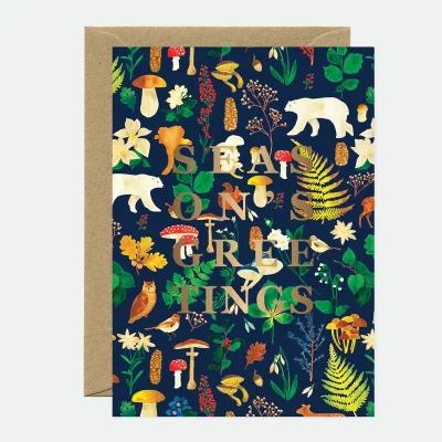 Carte de vœux Herbarium, A6, en papier blanc naturel 300 gr avec détails dorés.