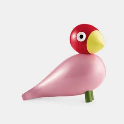 Oiseau chanteur Ruth de Kay Bojesen, peint à la main en hêtre, couleurs rose et rouge.