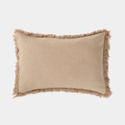 Coussin à franges Landscape en coton, couleur Sesame, de la marque Nobodinoz