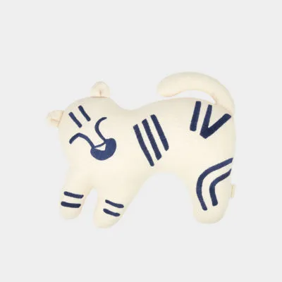 Coussin brodé tigre bleu minimalistes en coton, Nobodinoz