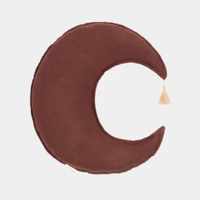 Coussin Lune L1N0 Nobodinoz, en lin français durable, couleur prune.