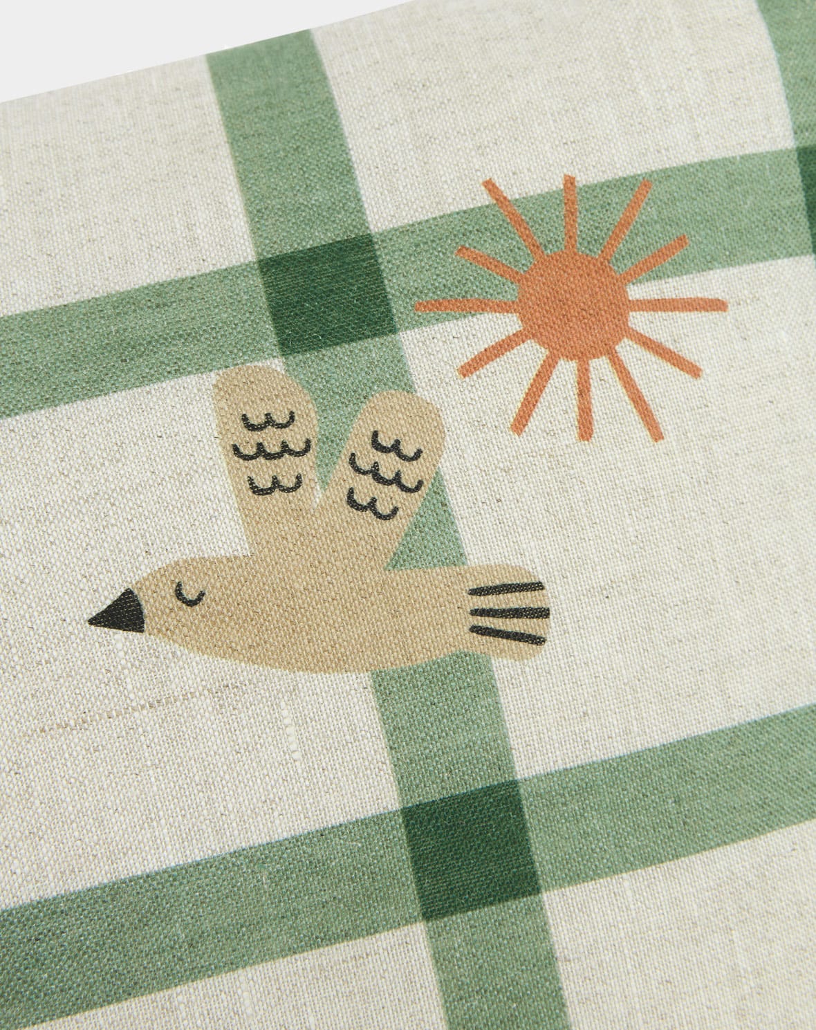 Coussin rectangulaire en lin français Vibes M - Green windowpane bird - Nobodinoz – Image 2
