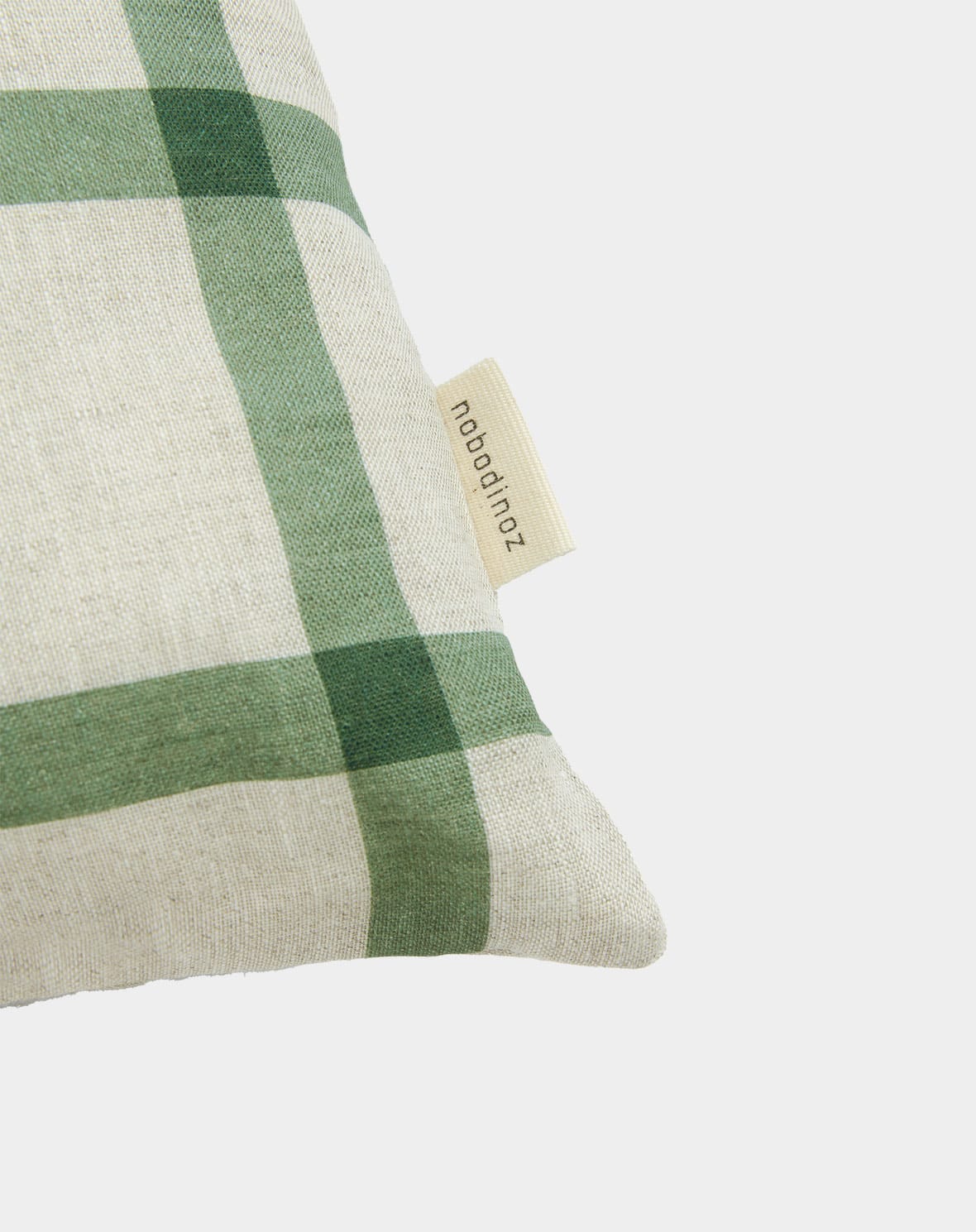 Coussin rectangulaire en lin français Vibes M - Green windowpane bird - Nobodinoz – Image 3