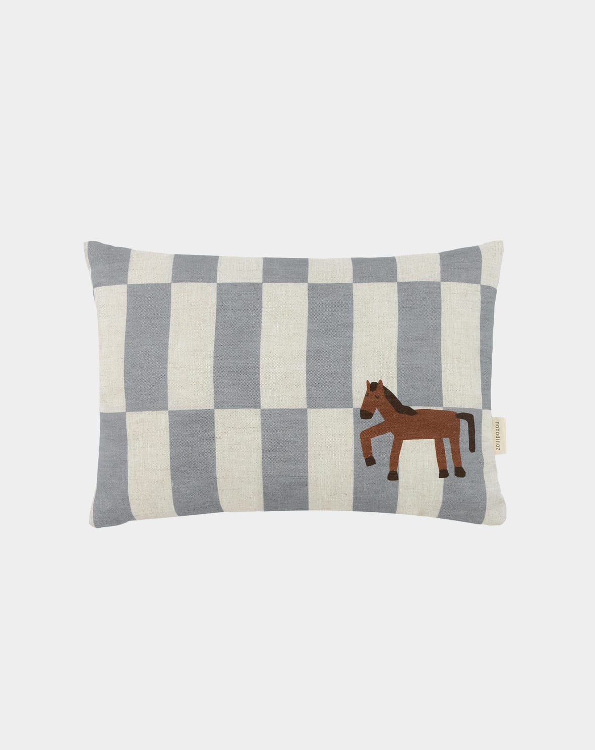 Coussin rectangulaire Nobodinoz, lin français, motif cheval graphique.