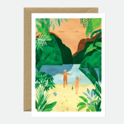 Carte postale Time to relax dépeignant un paysage paradisiaque pour des vœux chaleureux