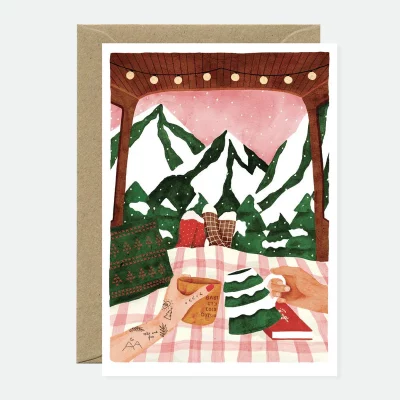 Carte de vœux Noël Van Life, format A6, prête à personnaliser.