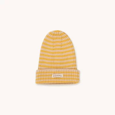 Bonnet Rayé Gommu crème et moutarde, en coton, pour bébé et Big Gommu.