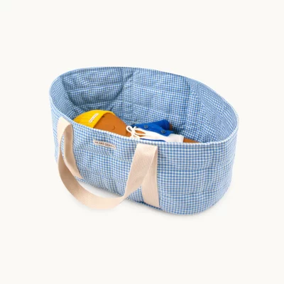 Couffin Gommu Vichy en coton bleu et blanc, pratique pour le transport de Big Gommu.