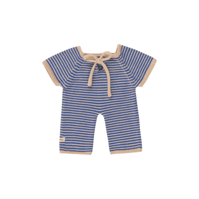 Combinaison longue Gommu à rayures crème et bleu pour développement psychomoteur des enfants.