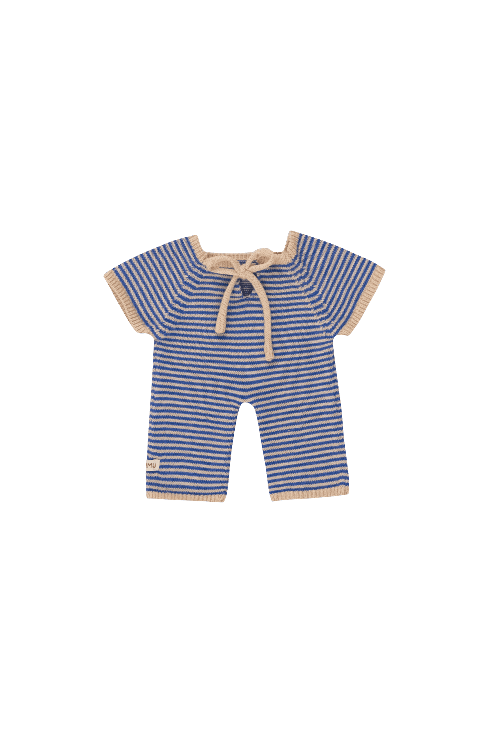 Combinaison longue Gommu à rayures crème et bleu pour développement psychomoteur des enfants.