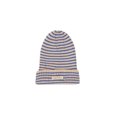 Bonnet rayé Big Gommu en coton crème et bleu, idéal pour le jeu.