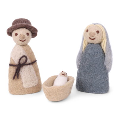 Sainte Famille en feutre Gry & Sif : Jésus, Marie et Joseph pour crèche de Noël