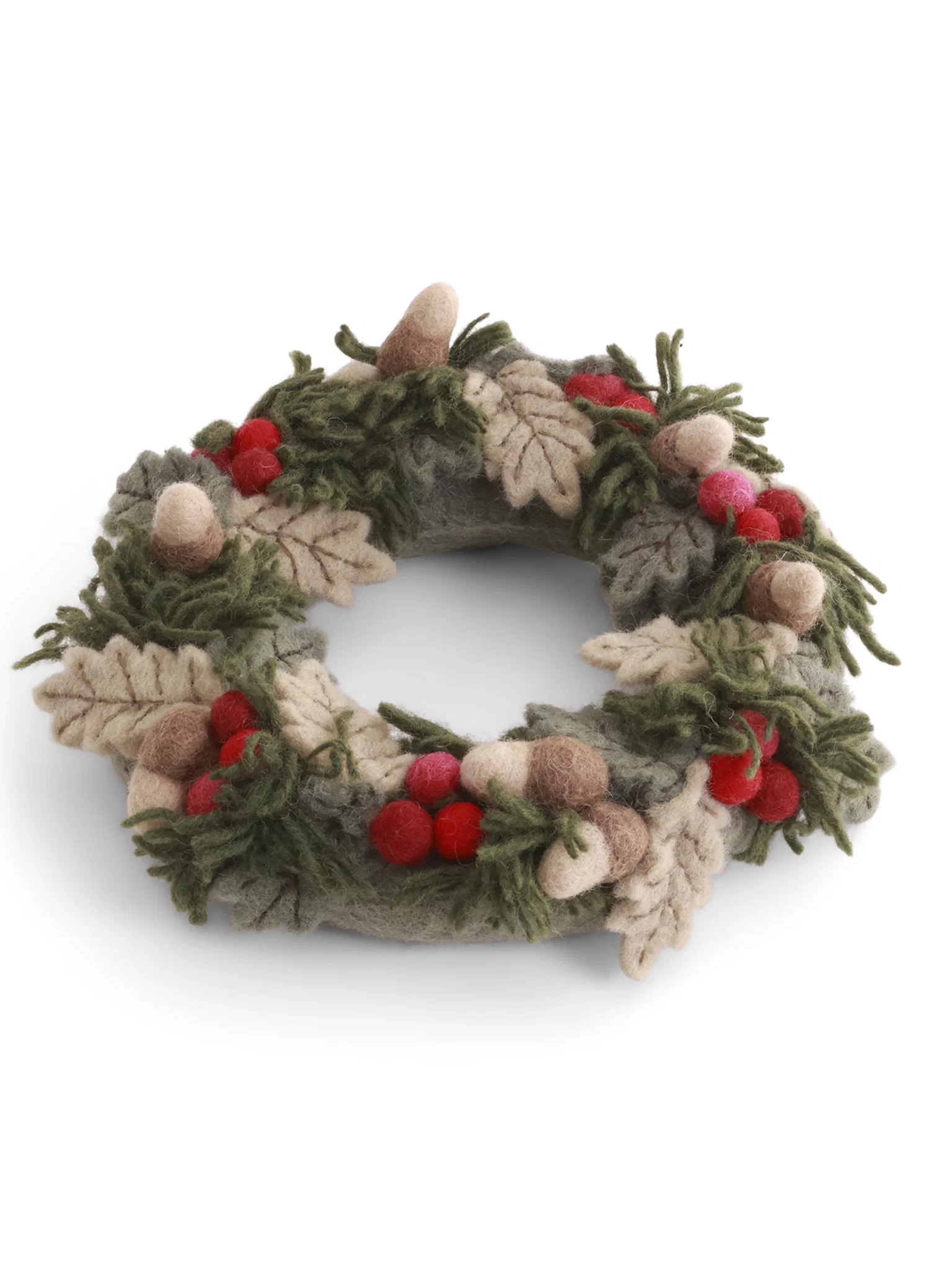 Couronne de Noël en feutre baies rouges, feuilles et glands 20 cm – Gry & Sif – Image 2