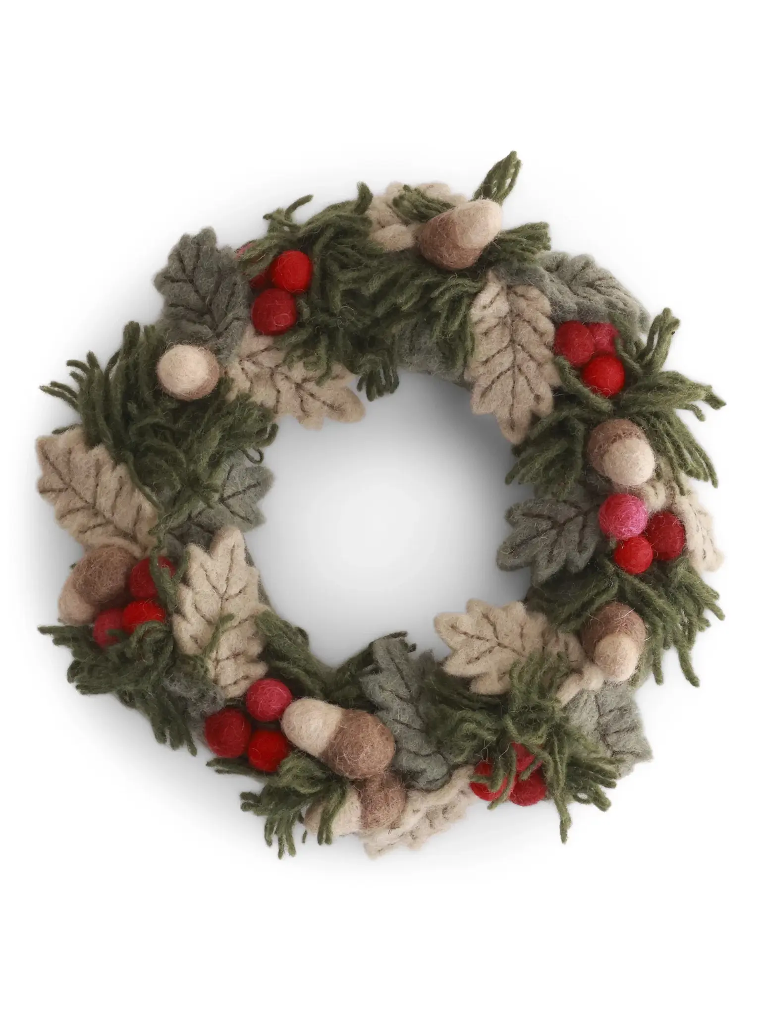 Couronne de Noël en feutre baies rouges, feuilles et glands 20 cm – Gry & Sif – Image 4